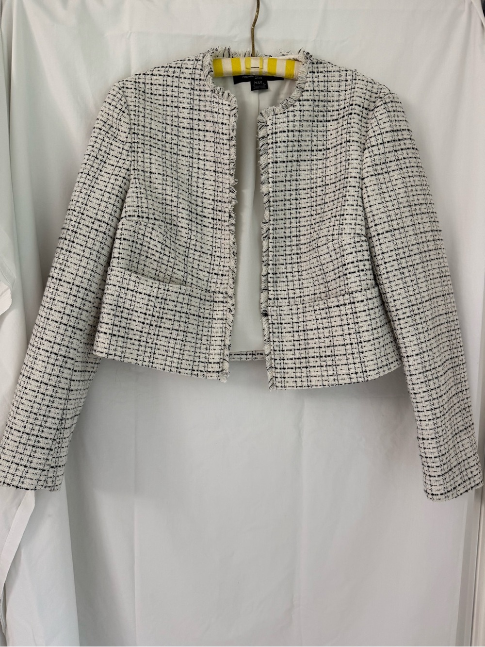 French Connection White & Black Tweed Cropped Jacket